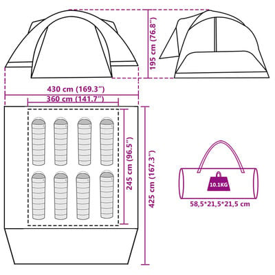 vidaXL Tente familiale Crossvent 8 personnes vert imperméable