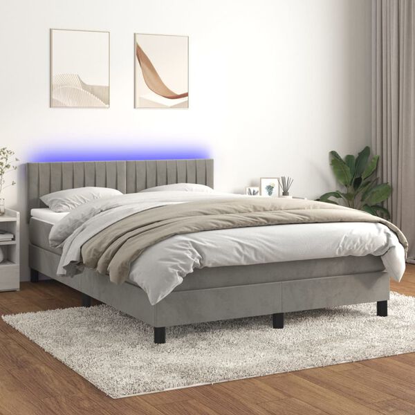 vidaXL Sommier &agrave; lattes de lit avec matelas LED Gris clair 140x190 cm