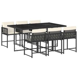 vidaXL Ensemble &agrave; manger de jardin coussins 7pcs Noir R&eacute;sine tress&eacute;e