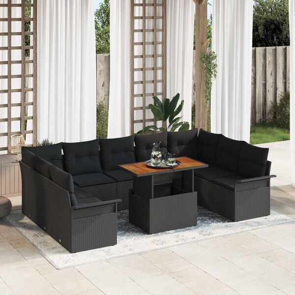 vidaXL Ensemble de canap&eacute; de jardin 10 pcs Noir Poly rotin