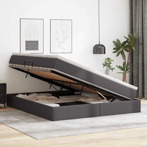 vidaXL Lit avec rangement et matelas Gris 160 x 200 cm Simili cuir