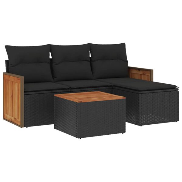 vidaXL Salon de jardin 5 pcs avec coussins noir r&eacute;sine tress&eacute;e