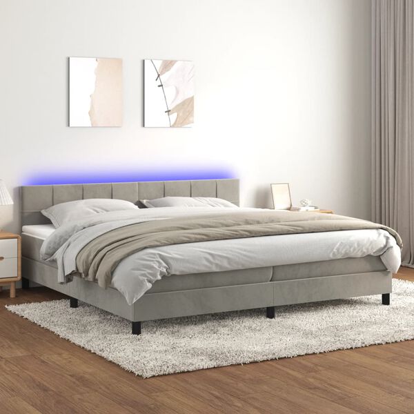 vidaXL Sommier &agrave; lattes de lit avec matelas LED Gris clair 200x200 cm