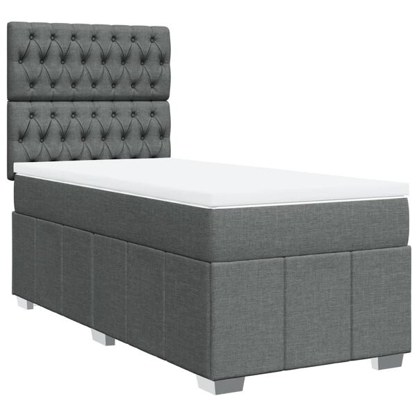 vidaXL Sommier &agrave; lattes de lit et matelas Gris fonc&eacute; 90x190 cm Tissu