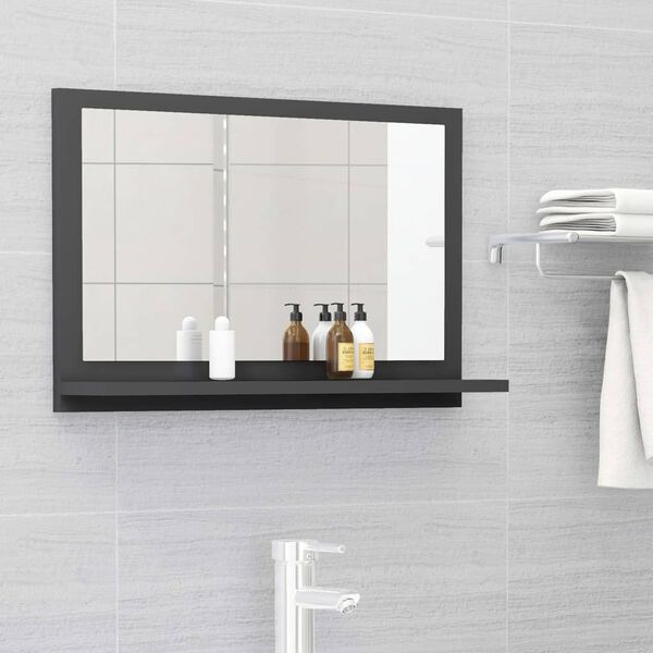 vidaXL Miroir de salle de bain Gris 60x10,5x37 cm Agglom&eacute;r&eacute;