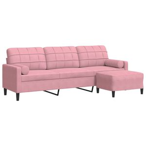 vidaXL Canap&eacute; &agrave; 3 places avec repose-pieds Rose 210 cm Velours