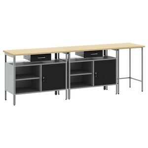 vidaXL Ensemble d'&eacute;tabli 3 pc Rouge et Gris Acier enduit de poudre