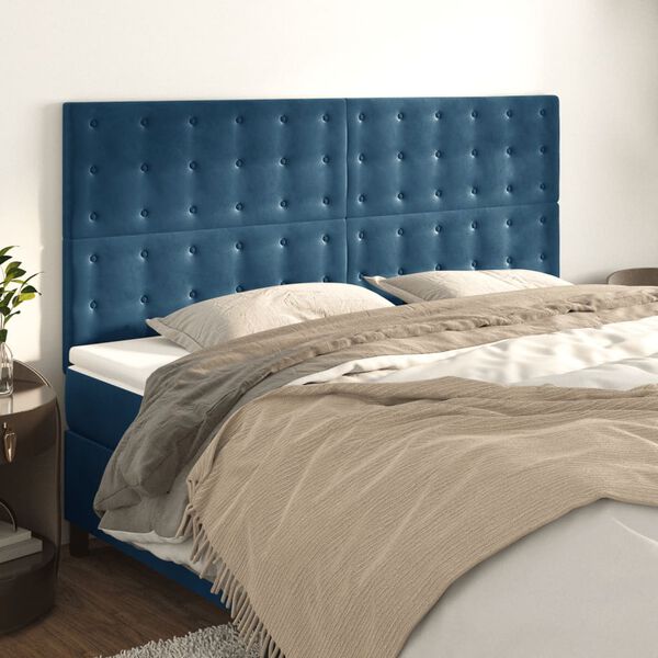 vidaXL T&ecirc;te de lit Bleu fonc&eacute; 160 x 5 x 118/128 cm Velours