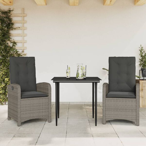vidaXL Ensemble à manger de jardin et coussins 7 pcs gris rotin