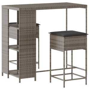 vidaXL Ensemble de bar de jardin 3 pcs et coussins gris r&eacute;sine tress&eacute;e