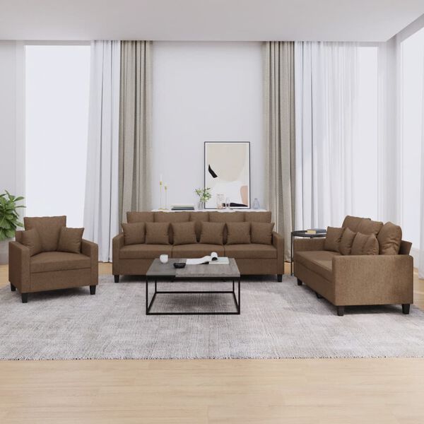 vidaXL Ensemble de canapés 3 pcs avec coussins marron tissu