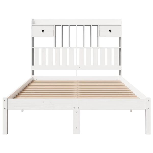 vidaXL Lit biblioth&egrave;que sans matelas blanc 135x190 cm bois pin massif