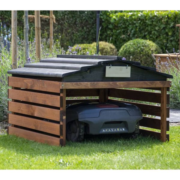 dobar Garage de tondeuse &agrave; gazon noir et marron