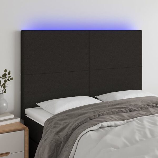 vidaXL T&ecirc;te de lit &agrave; LED Noir 144x5x118/128 cm Tissu