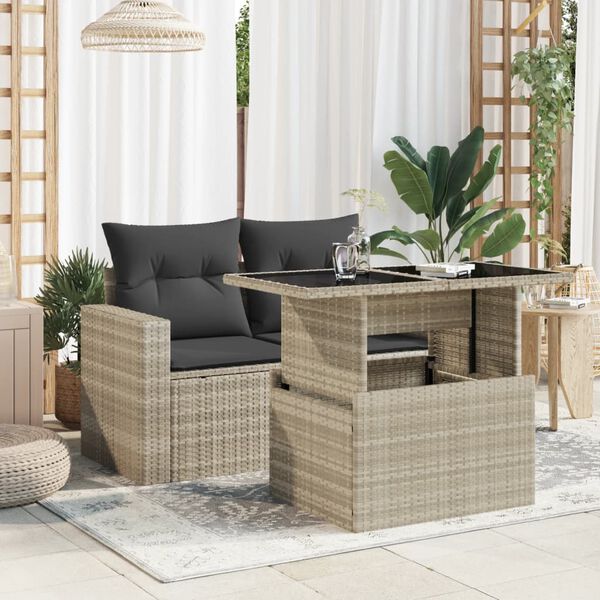 vidaXL Table de jardin dessus en verre gris clair 100x55x73 cm rotin