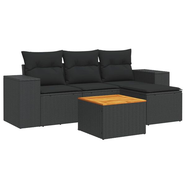 vidaXL Salon de jardin 5 pcs avec coussins noir r&eacute;sine tress&eacute;e