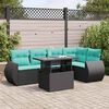 vidaXL Salon de jardin 6 pcs avec coussins noir r&eacute;sine tress&eacute;e acacia