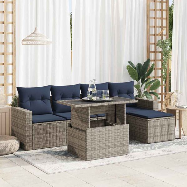 vidaXL Salon de jardin avec coussins 6 pcs gris r&eacute;sine tress&eacute;e acacia
