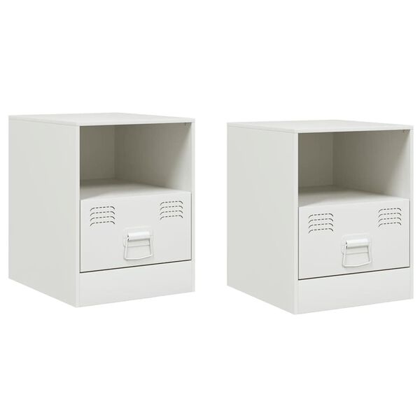 vidaXL Tables de chevet 2 pcs blanc 34,5x39x44 cm acier