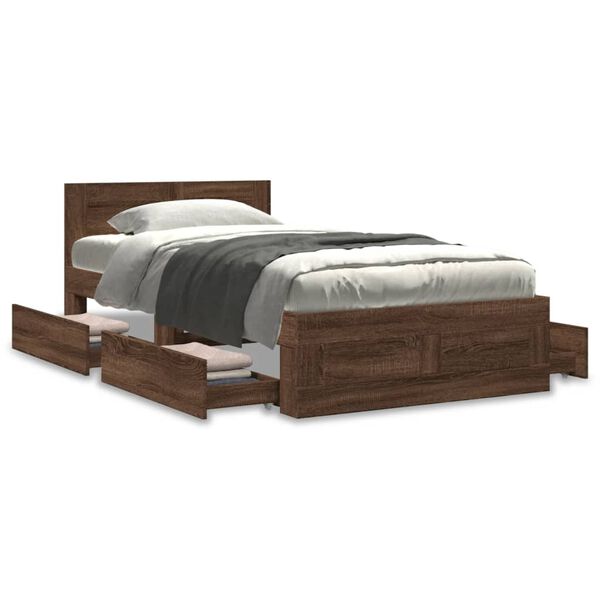 vidaXL Cadre de lit et t&ecirc;te de lit sans matelas ch&ecirc;ne marron 75x190 cm