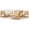 vidaXL Salon de jardin 5 pcs avec coussin Cr&egrave;me Bois d'acacia solide