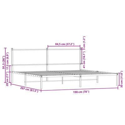 vidaXL Cadre de lit en métal sans matelas chêne marron 193x203 cm