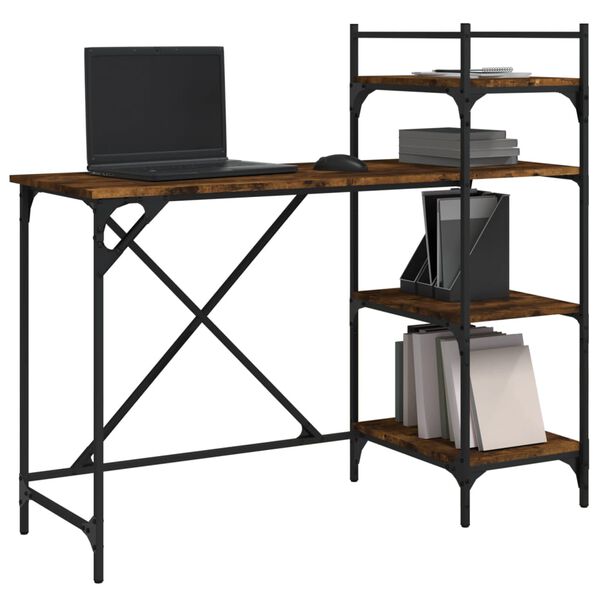 vidaXL Bureau d'ordinateur avec étagères chêne fumé 120x47x109 cm