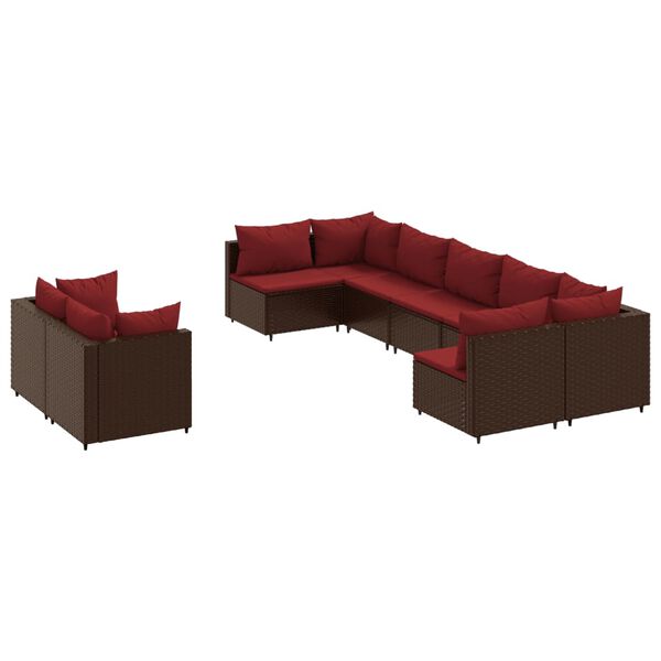 vidaXL Salon de jardin avec coussins 9 pcs marron r&eacute;sine tress&eacute;e
