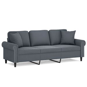 vidaXL Canap&eacute; 3 places avec oreillers gris fonc&eacute; 180 cm velours