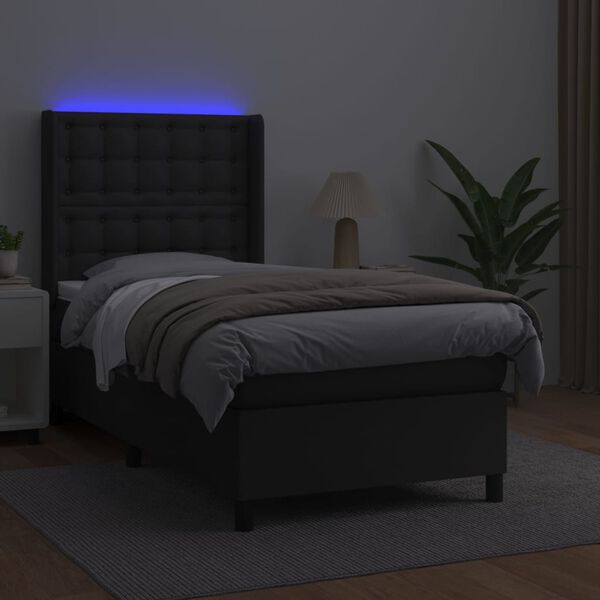 vidaXL Sommier &agrave; lattes de lit matelas LED Noir 90x200 cm Similicuir