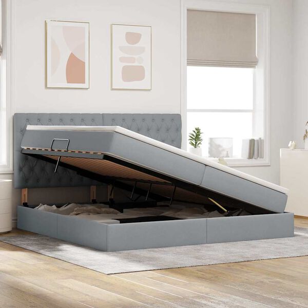 vidaXL Lit avec rangement et matelas Gris clair 200 x 200 cm Polyester
