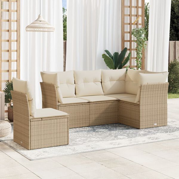 vidaXL Salon de jardin avec coussins 5 pcs beige r&eacute;sine tress&eacute;e