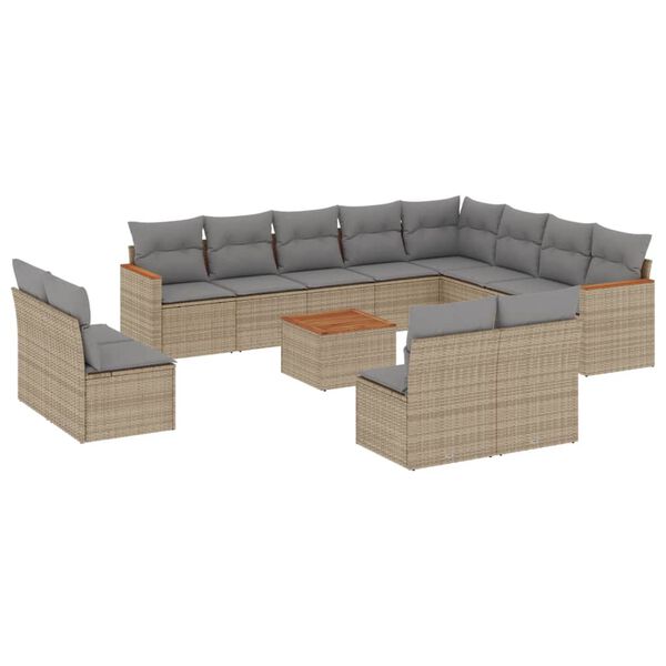 vidaXL Salon de jardin et coussins 13 pcs m&eacute;lange beige r&eacute;sine tress&eacute;e