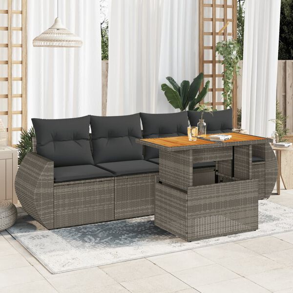 vidaXL Salon de jardin 5 pcs avec coussins gris r&eacute;sine tress&eacute;e