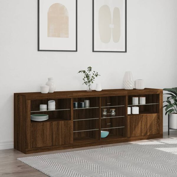 vidaXL Buffet avec lumi&egrave;res LED ch&ecirc;ne marron 202x37x67 cm