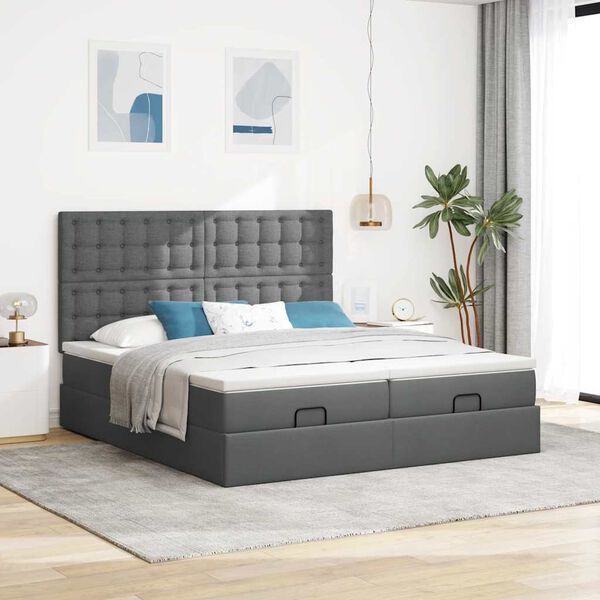 VidaXL Cadre de lit ottoman avec matelas gris foncé 160x200cm tissu