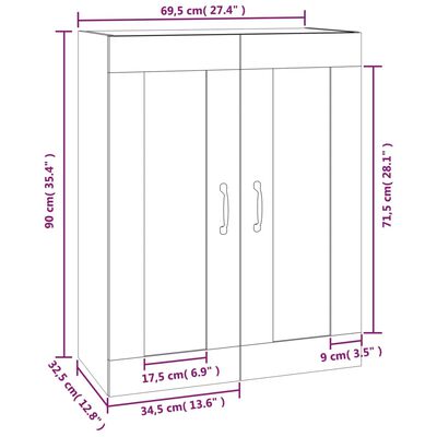 vidaXL Armoire murale suspendue Sonoma gris 69,5x32,5x90 cm