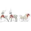 vidaXL Renne de No&euml;l avec tra&icirc;neau 3 pc 60 LED Blanc chaud