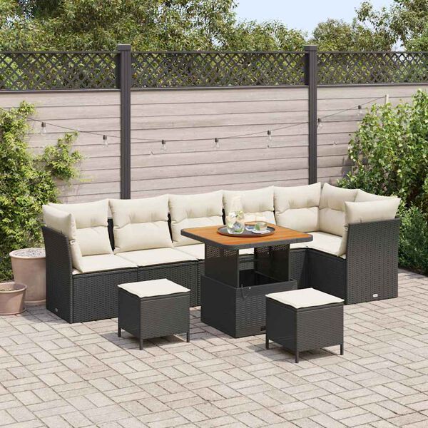 vidaXL Ensemble de canap&eacute; de jardin 9 pcs Noir polyrotin