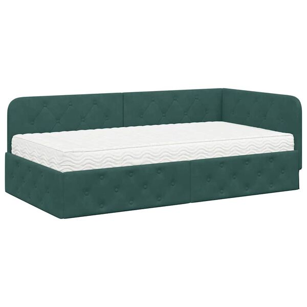 vidaXL Cadre de lit d'angle Vert fonc&eacute; 100 x 200 cm Velours