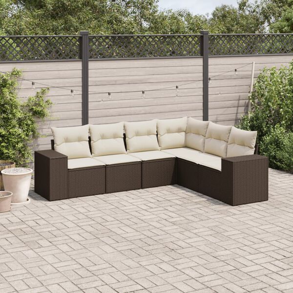 vidaXL Salon de jardin avec coussins 6 pcs marron r&eacute;sine tress&eacute;e