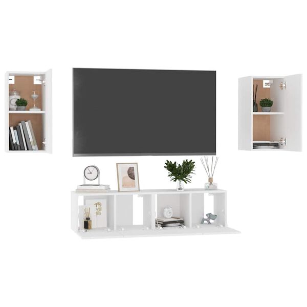 vidaXL Ensemble de meubles TV 4 pcs Blanc Bois d'ing&eacute;nierie