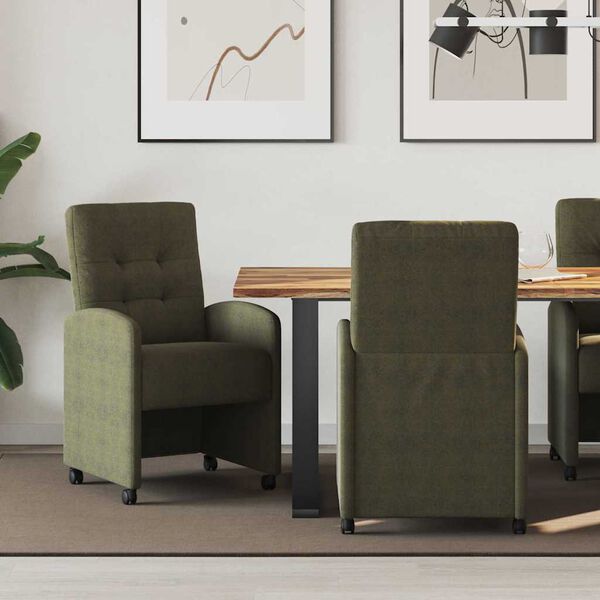 vidaXL Chaises de Salle &agrave; Manger avec Roues 2 pcs Vert arm&eacute;e