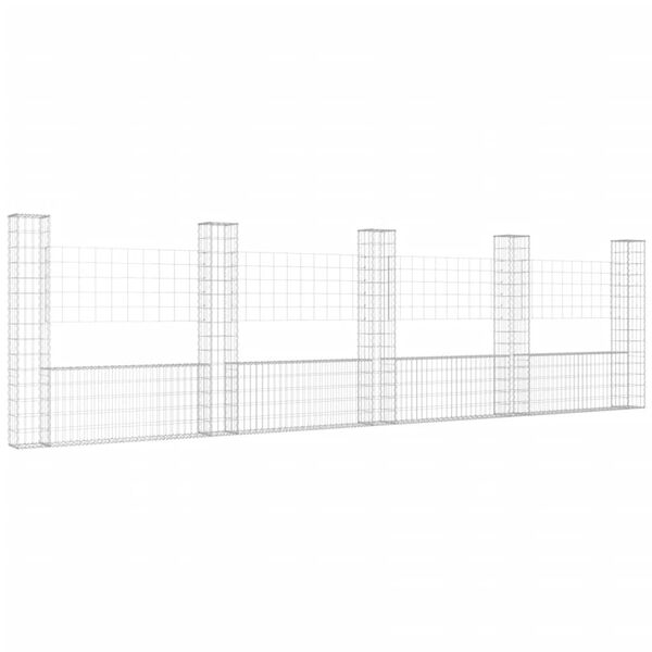 vidaXL Panier de gabion en forme de U avec 5 poteaux Fer 500x20x150 cm