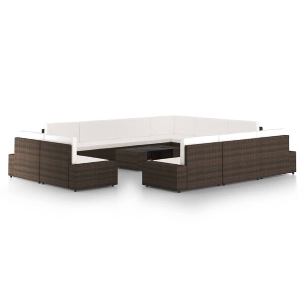 vidaXL Salon de jardin 12 pcs avec coussins Marron R&eacute;sine tress&eacute;e