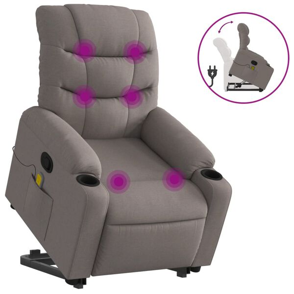 vidaXL Fauteuil inclinable de massage Taupe Tissu