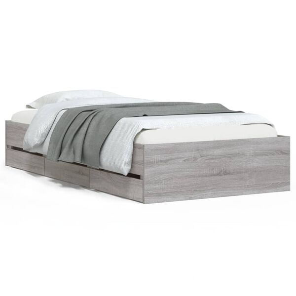 vidaXL Cadre de lit avec tiroirs sans matelas sonoma gris 90x190 cm