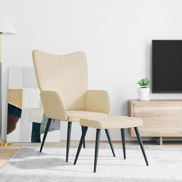 vidaXL Chaise de relaxation avec tabouret Cr&egrave;me Tissu