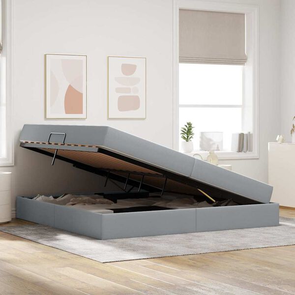 vidaXL Lit avec rangement et matelas Gris clair 200 x 200 cm Polyester