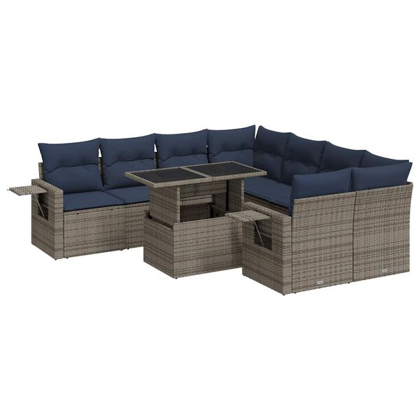 vidaXL Salon de jardin avec coussins 9 pcs gris résine tressée acacia